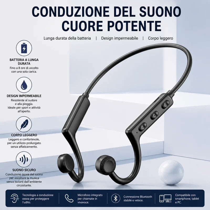 Auricolari a Conduzione Ossea Wireless Open-Ear